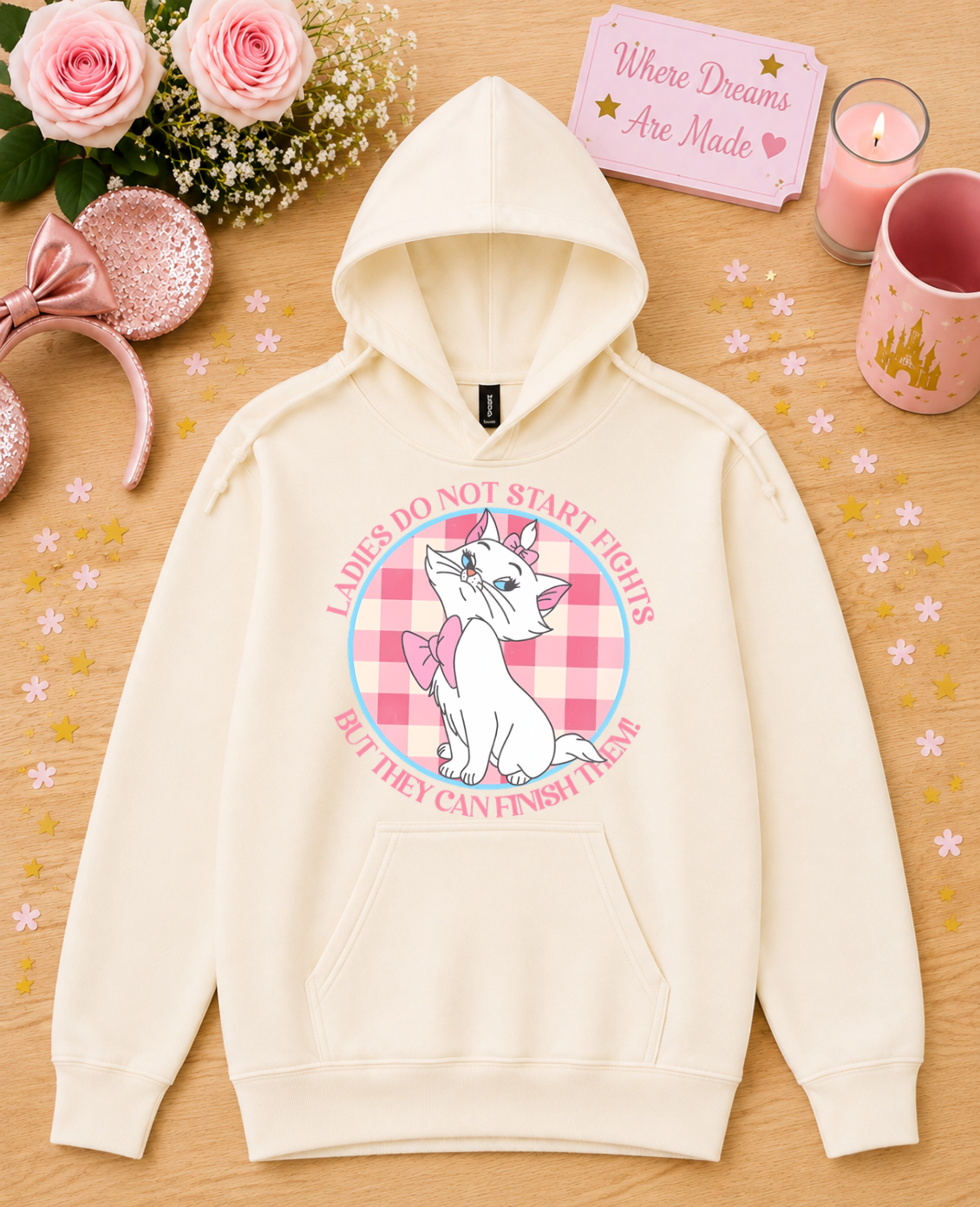 Sassy Cat Hoodie β Ladies Do Not Start Fights Cute Pink Cat Hoodie