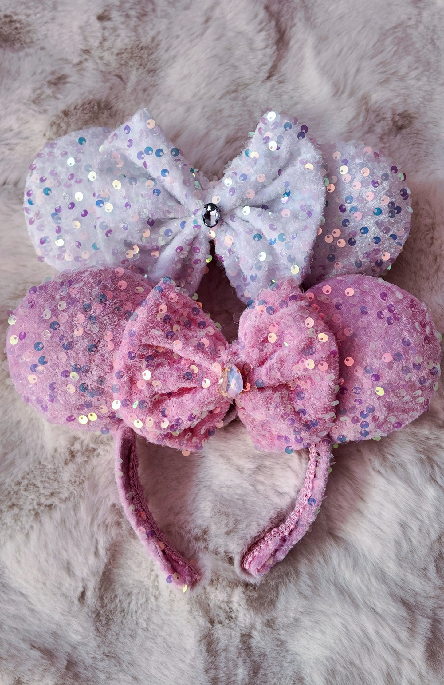 White Bridal Sparkly Sequin Minnie Ears Headband