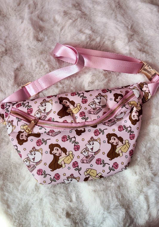 Beauty and the Beast Inspired Fanny Pack, Princess Pink Waist Bag, Belt Bag, Cute Theme Park Crossbody Bag