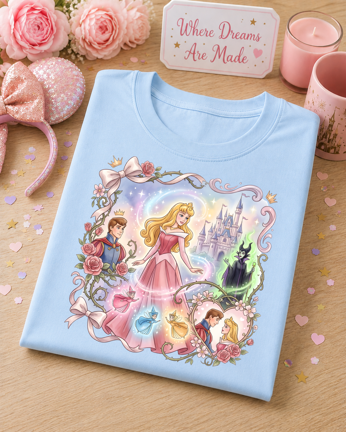 Sleeping Princess Fairytale T-Shirt – Princess, Castle & Rose Design