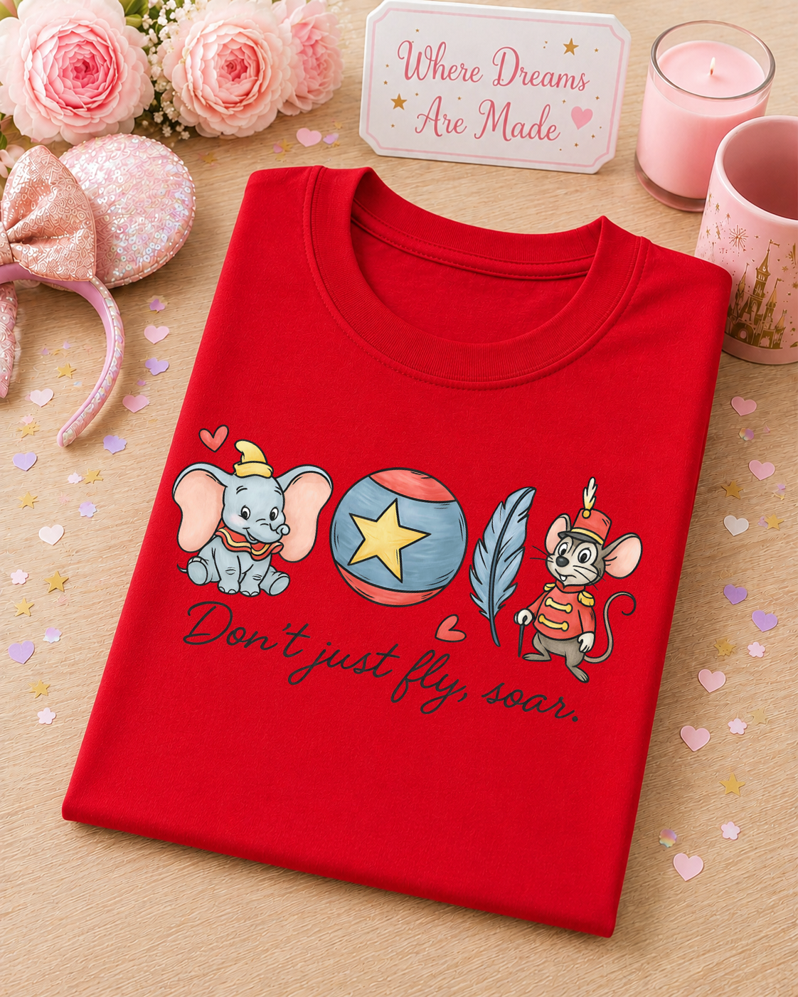 Don't Just Fly, Soar T-Shirt – Cute Circus Elephant & Mouse Tee