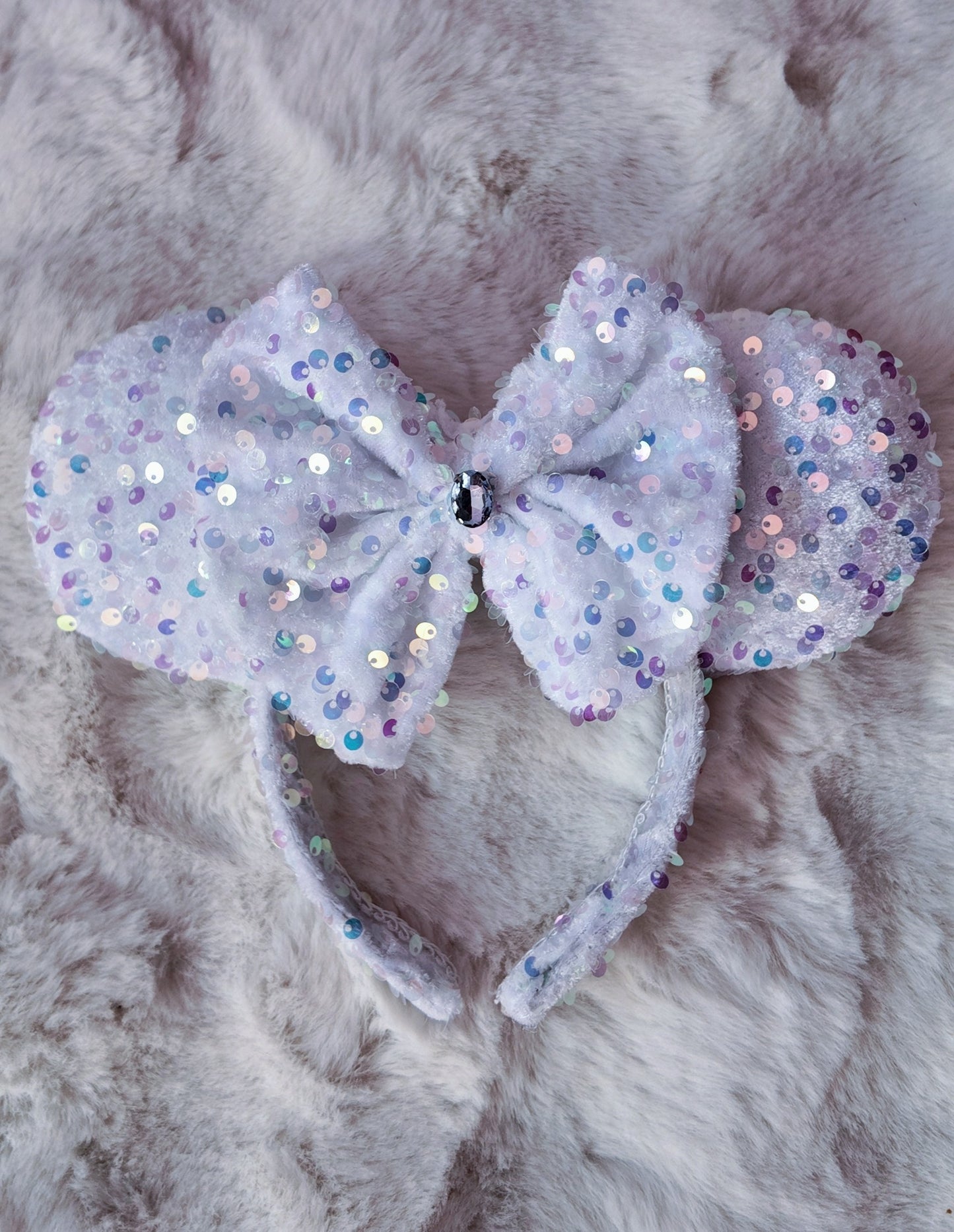White Bridal Sparkly Sequin Minnie Ears Headband