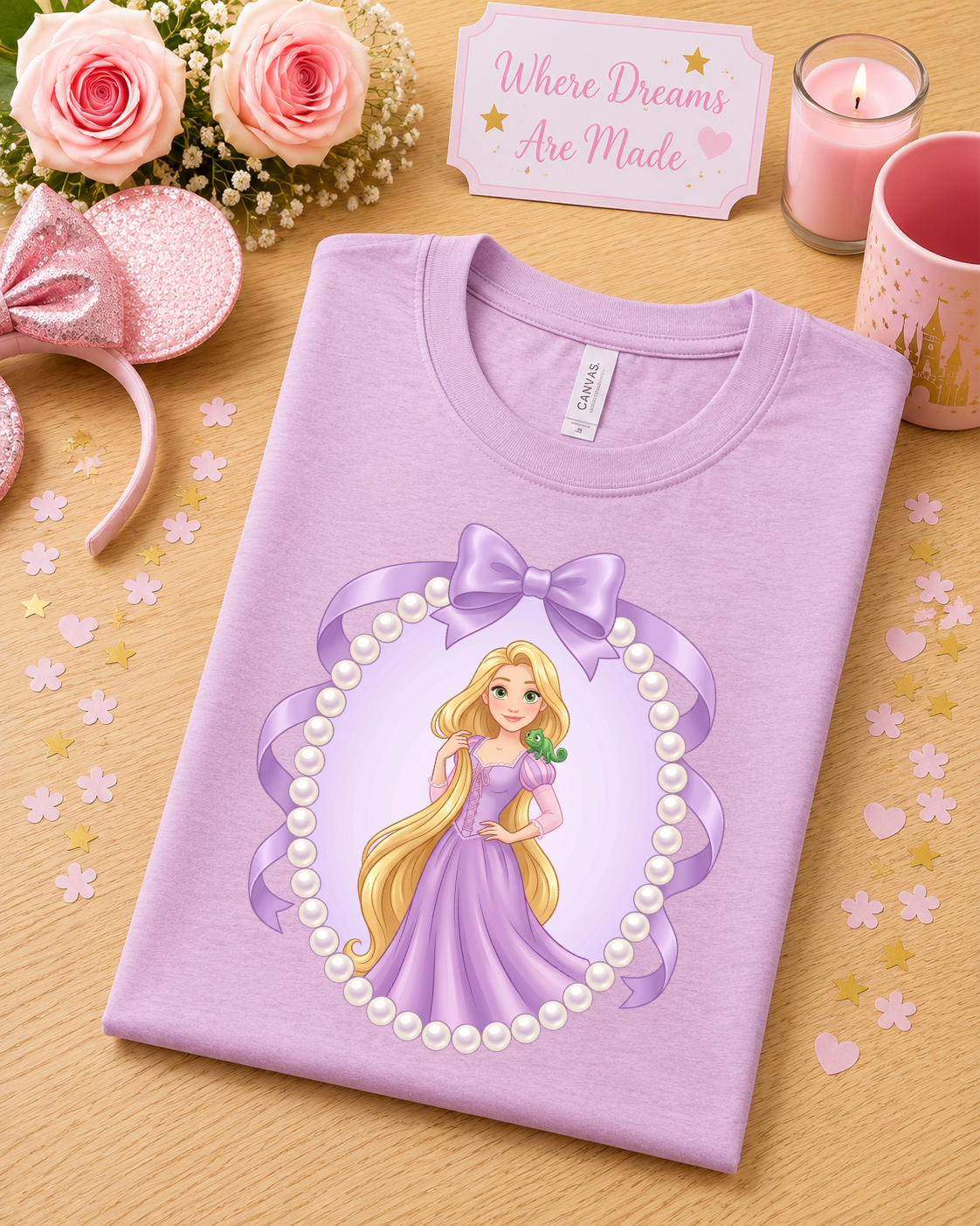 Long Haired Princess Pearl & Bow T-Shirt – Purple Fairytale Princess Tee