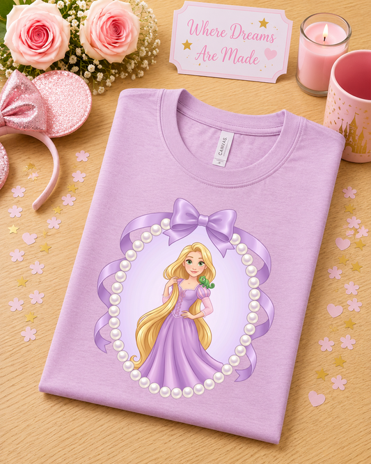 Long Haired Princess Pearl & Bow T-Shirt – Purple Fairytale Princess Tee