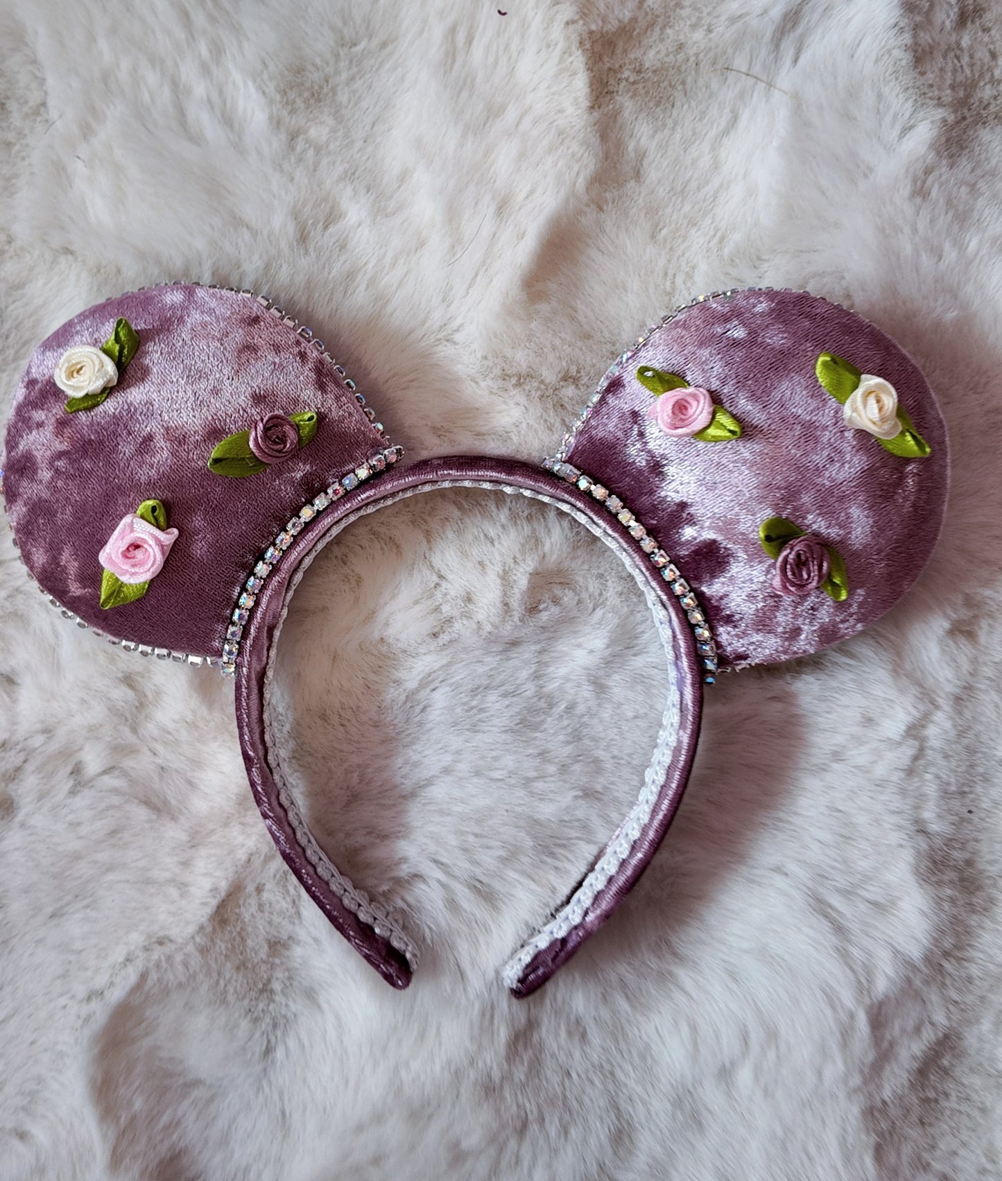 Dusky Pink Velvet, Floral Minnie Ears
