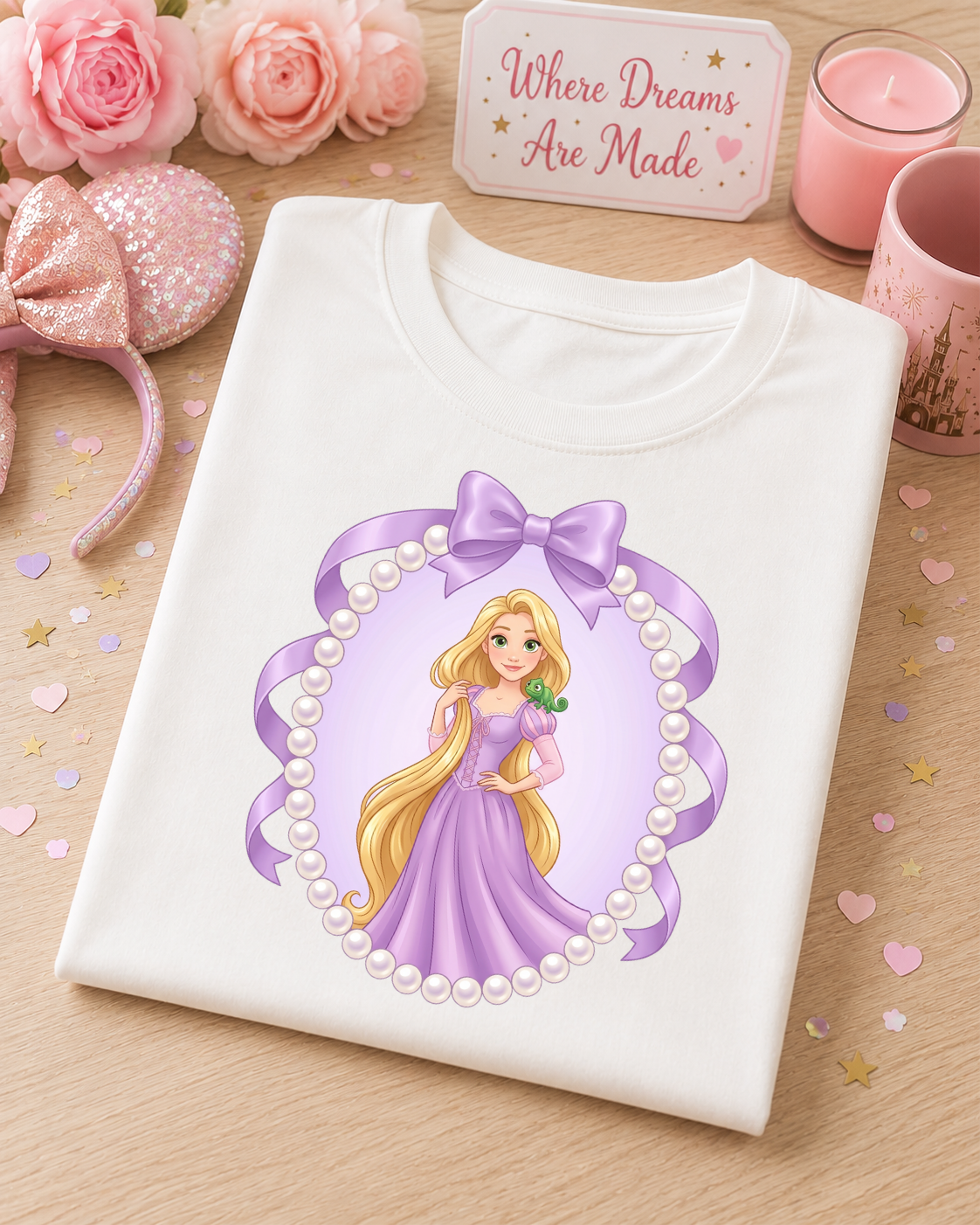 Long Haired Princess Pearl & Bow T-Shirt – Purple Fairytale Princess Tee