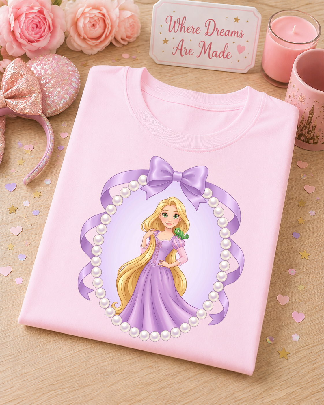 Long Haired Princess Pearl & Bow T-Shirt – Purple Fairytale Princess Tee
