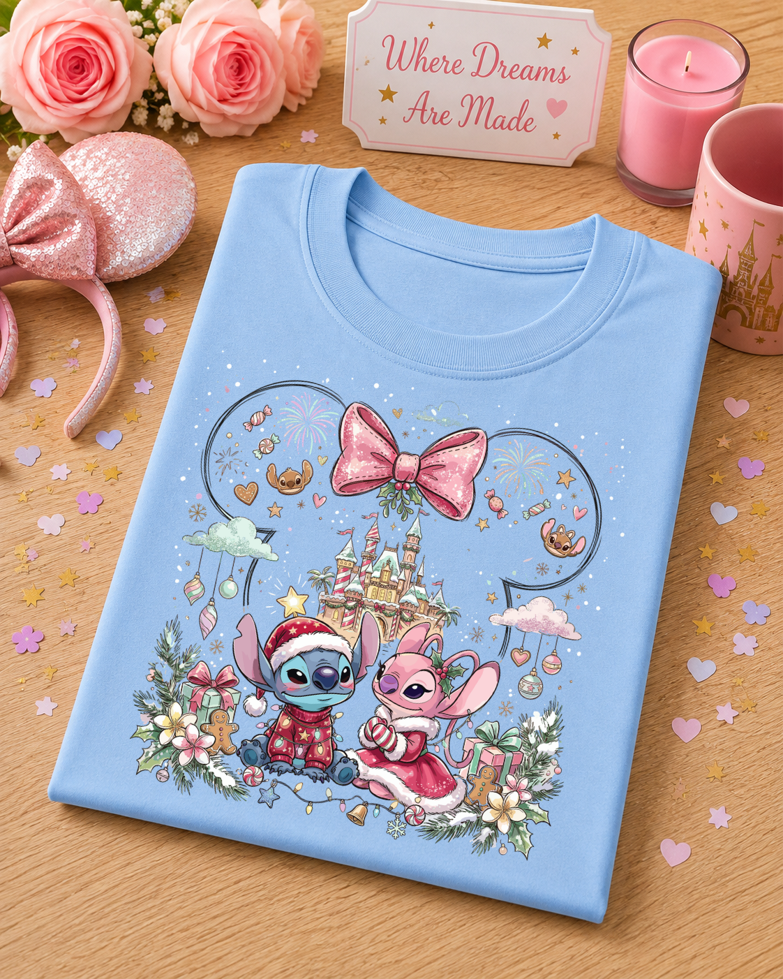 Festive Alien Couple T-Shirt – Cute Christmas Theme Park Inspired Tee
