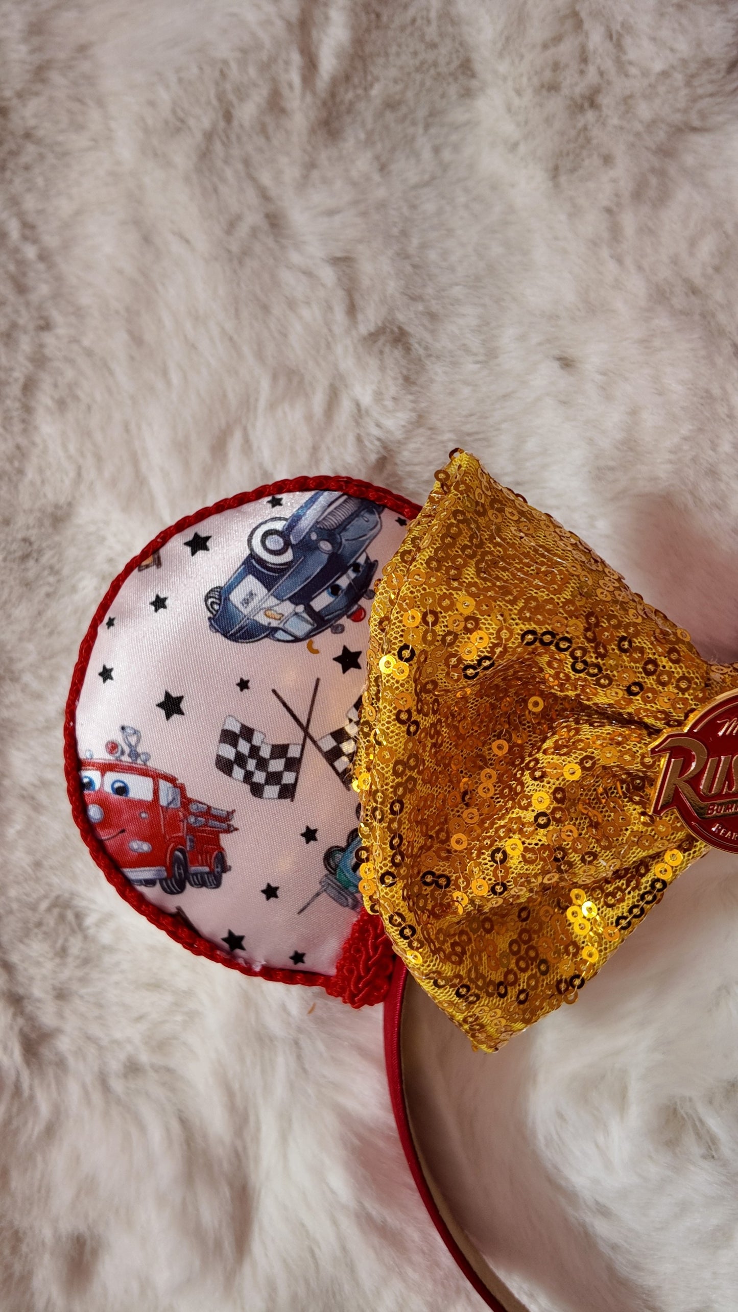 Cars Inspired Minnie Ears, Lightning McQueen Mouse Ears Headband, Racing Theme Inspired Ears