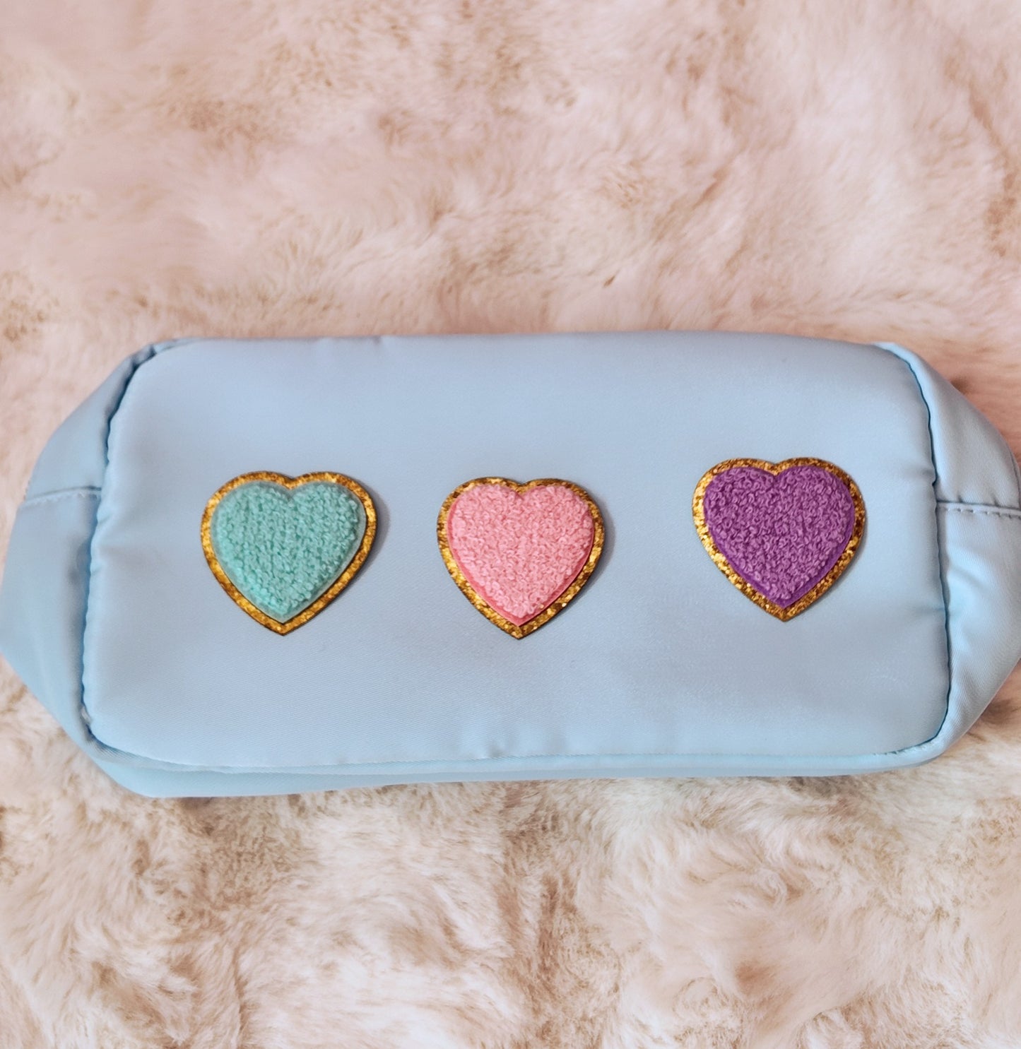 Hearts Cosmetic Bag/ Make Up Bag - Blue
