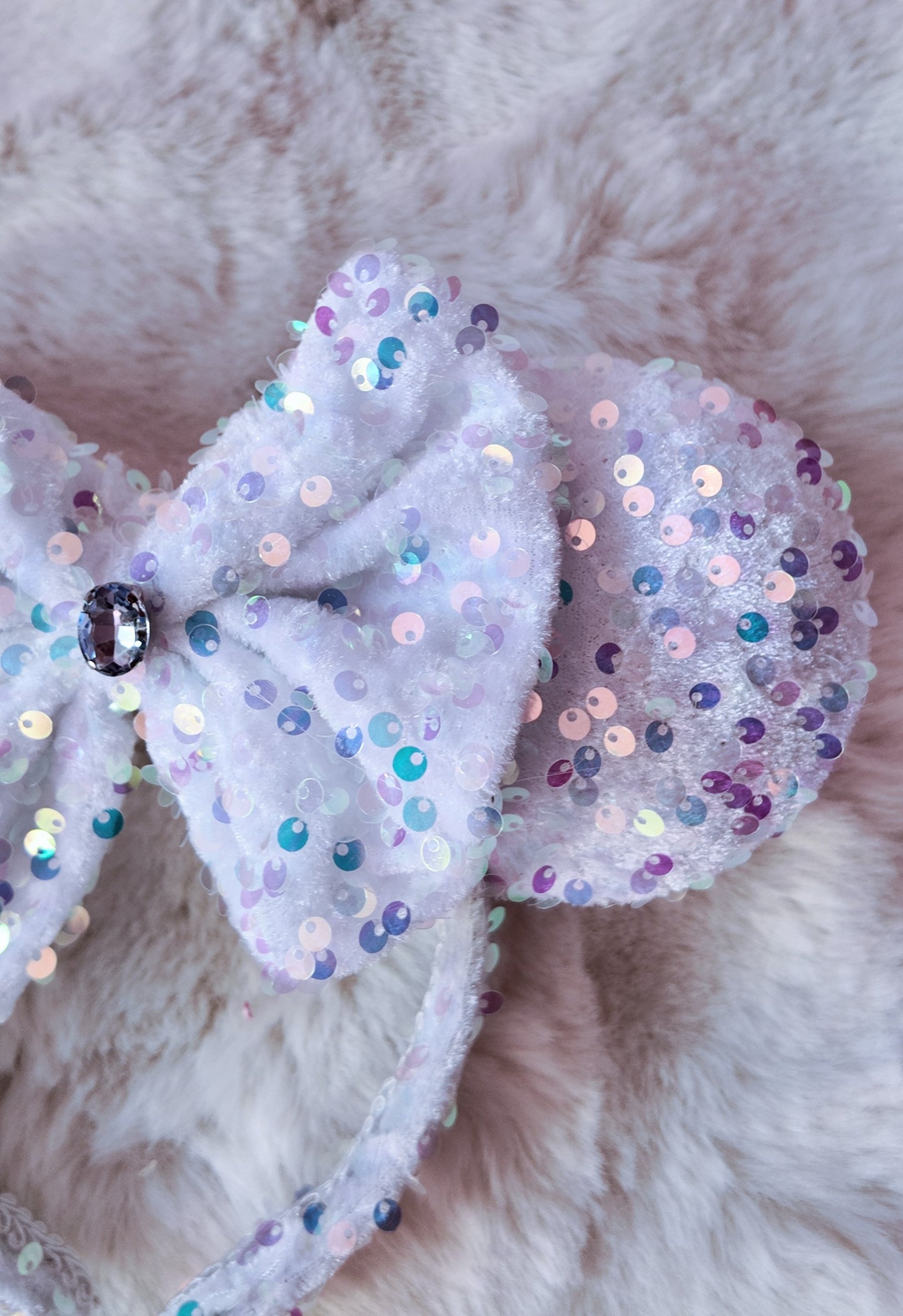 White Bridal Sparkly Sequin Minnie Ears Headband