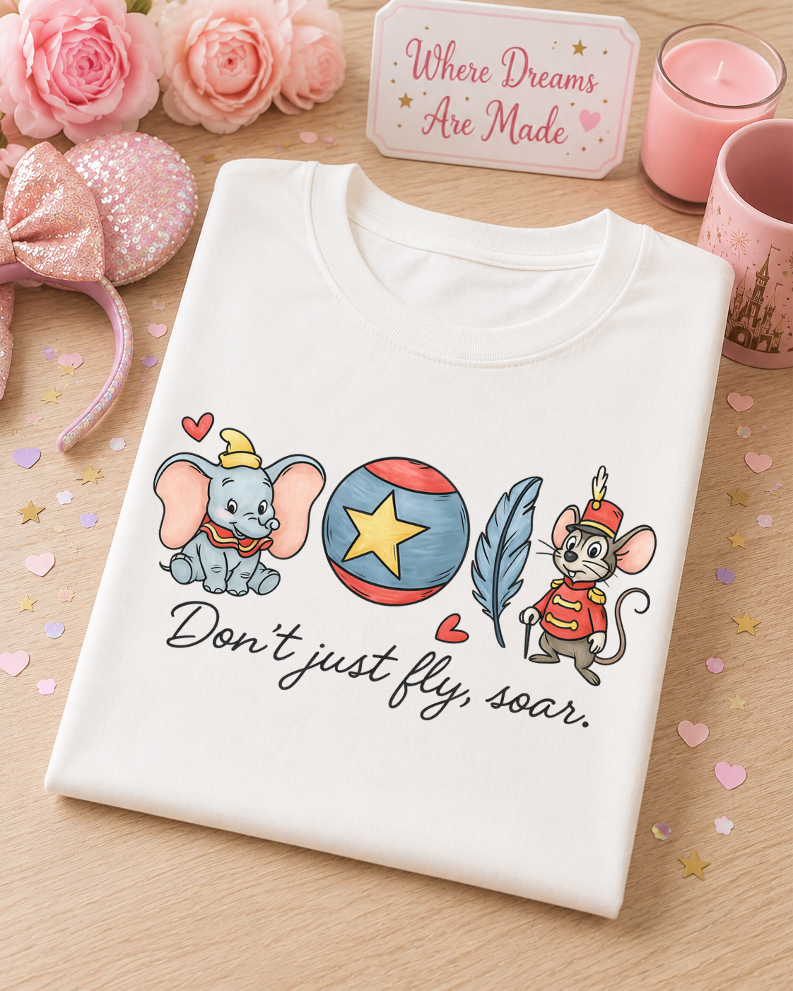Don't Just Fly, Soar T-Shirt – Cute Circus Elephant & Mouse Tee