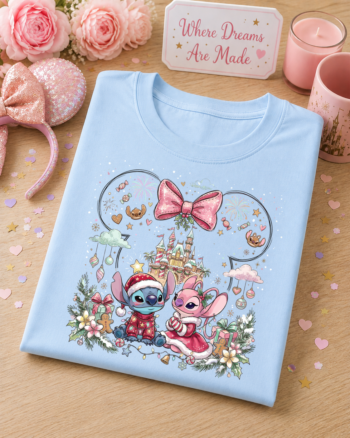 Festive Alien Couple T-Shirt – Cute Christmas Theme Park Inspired Tee