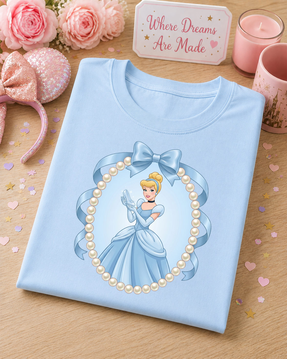 Blue Fairytale Princess Pearl & Bow T-Shirt – Glass Slipper Princess Tee
