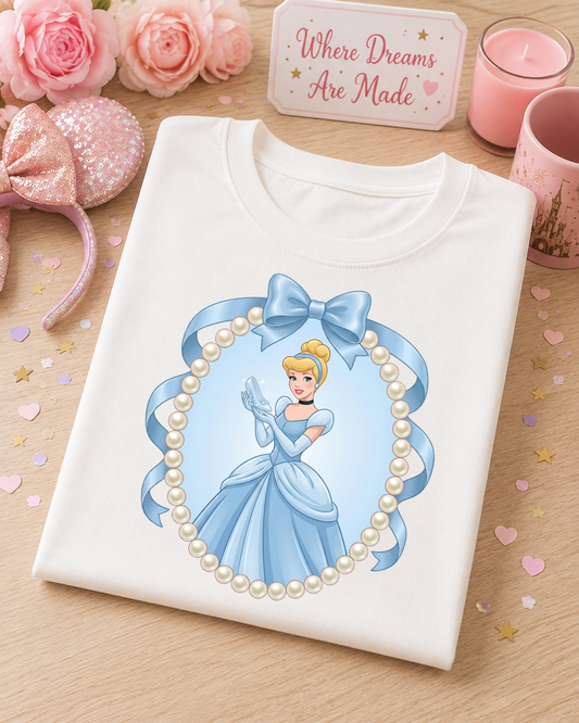 Blue Fairytale Princess Pearl & Bow T-Shirt – Glass Slipper Princess Tee