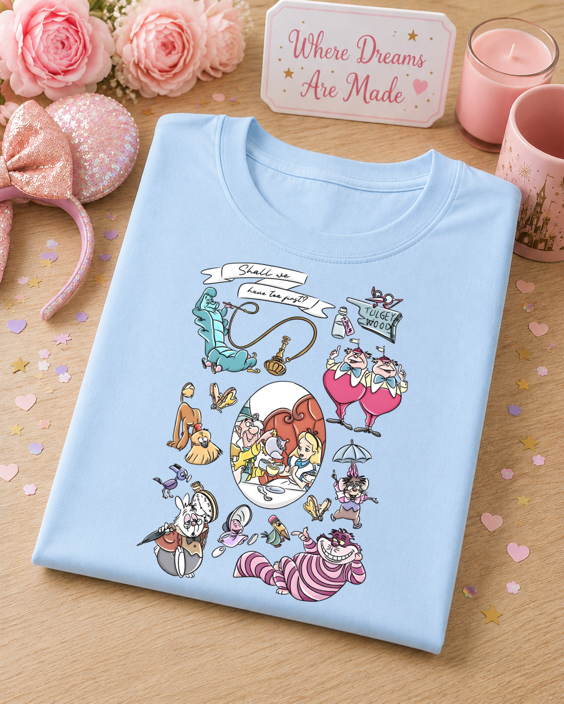 Whimsical Tea Party T-Shirt – Curious Wonderland Inspired Character Tee