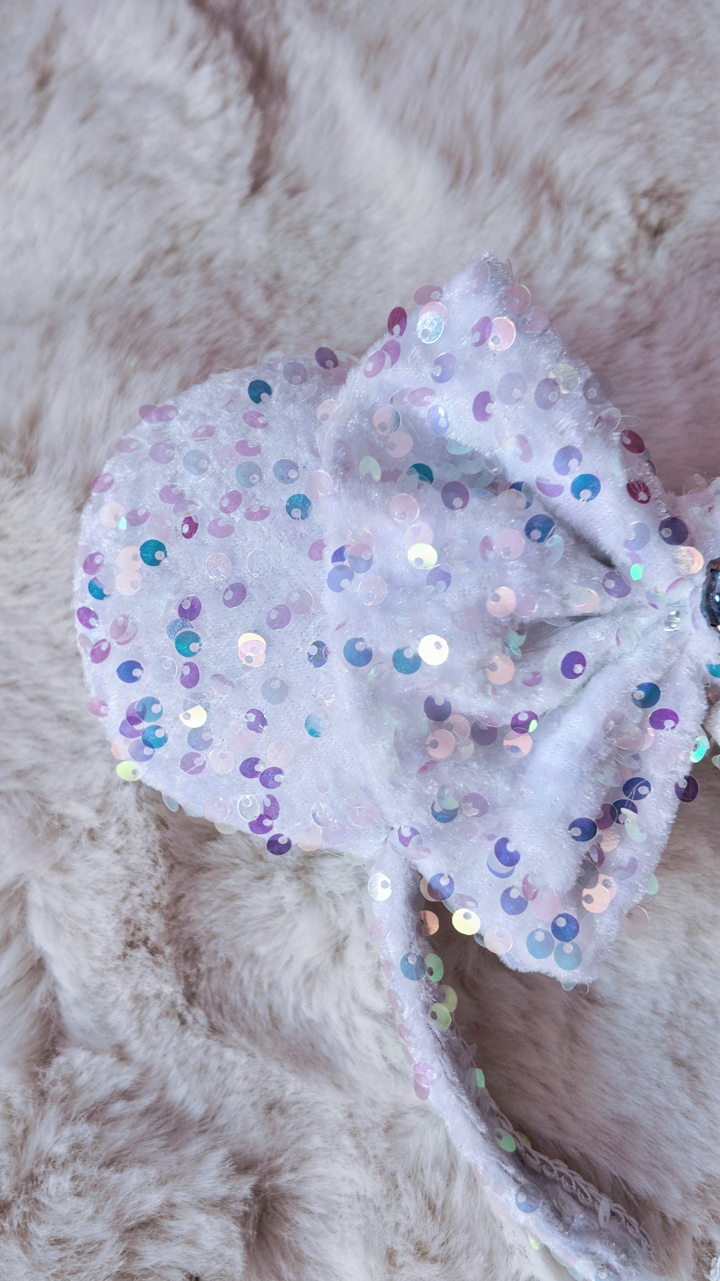 White Bridal Sparkly Sequin Minnie Ears Headband