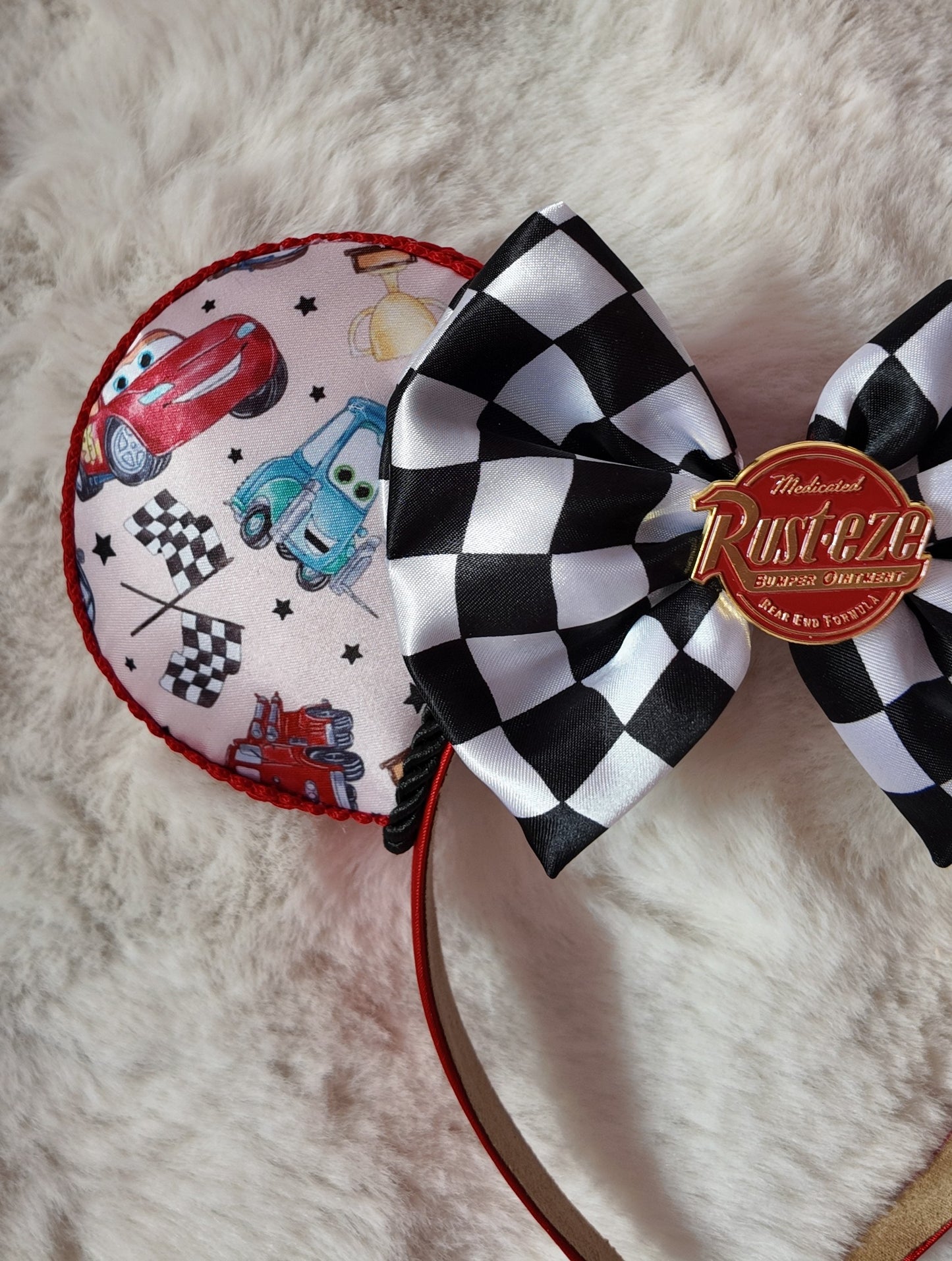 Cars Inspired Minnie Ears, Lightning McQueen Mouse Ears Headband, Racing Theme Inspired Ears
