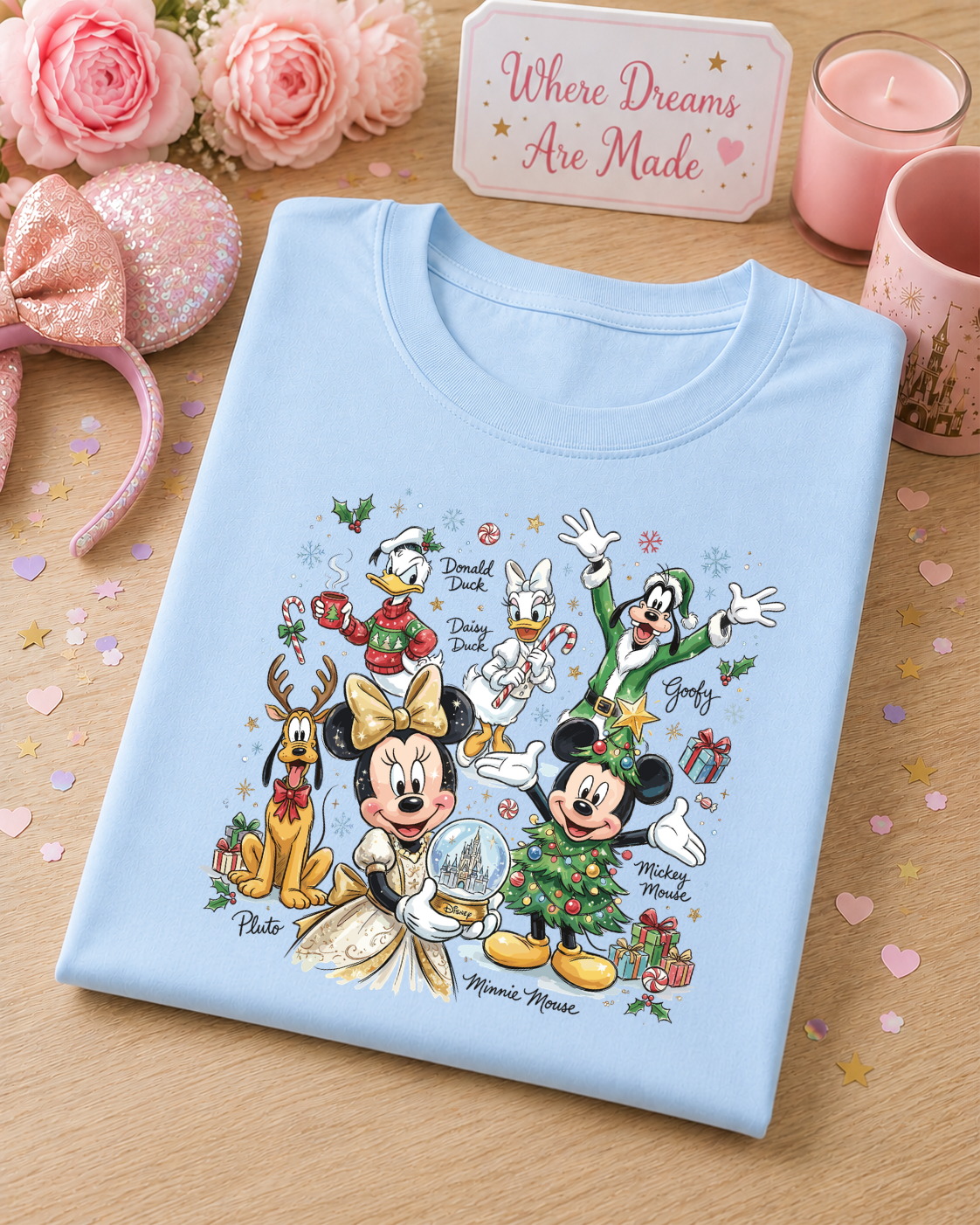 Christmas Character T-Shirt – Festive Friends & Castle Snow Globe Tee