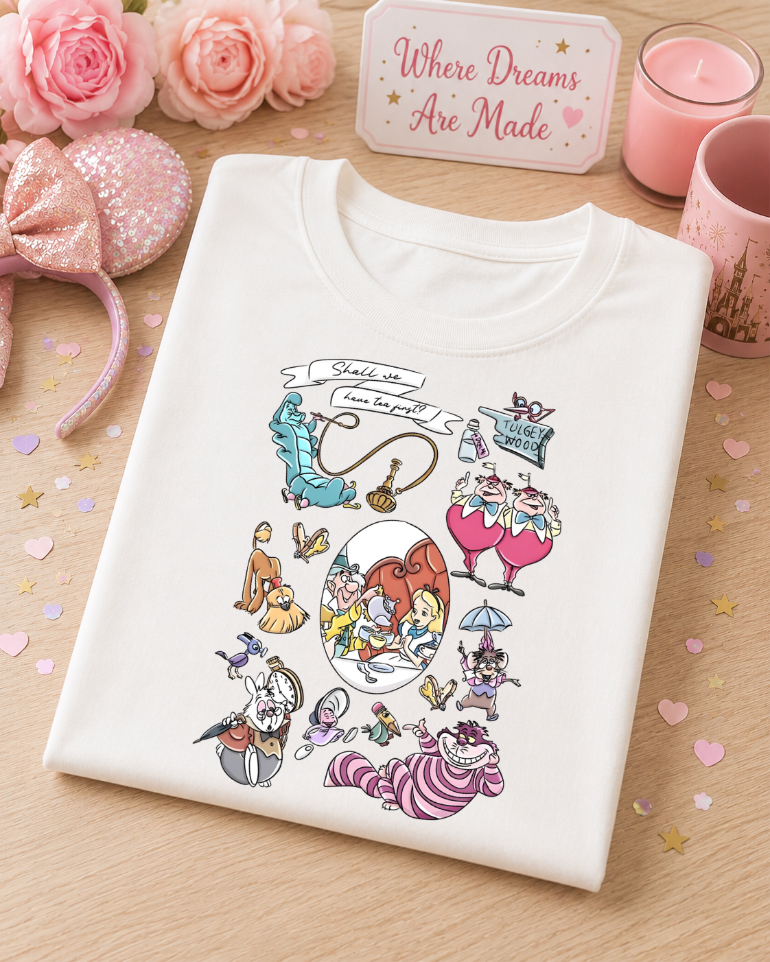 Whimsical Tea Party T-Shirt – Curious Wonderland Inspired Character Tee