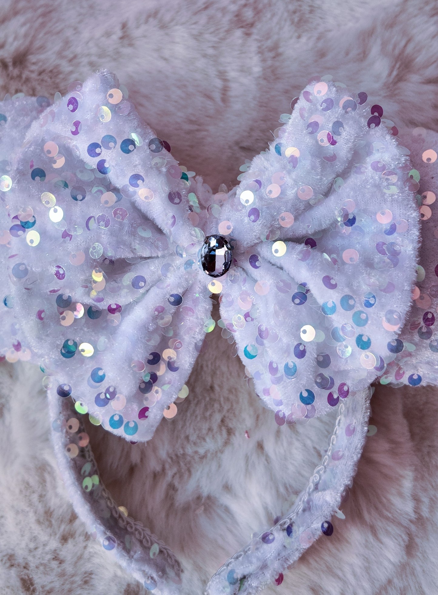 White Bridal Sparkly Sequin Minnie Ears Headband