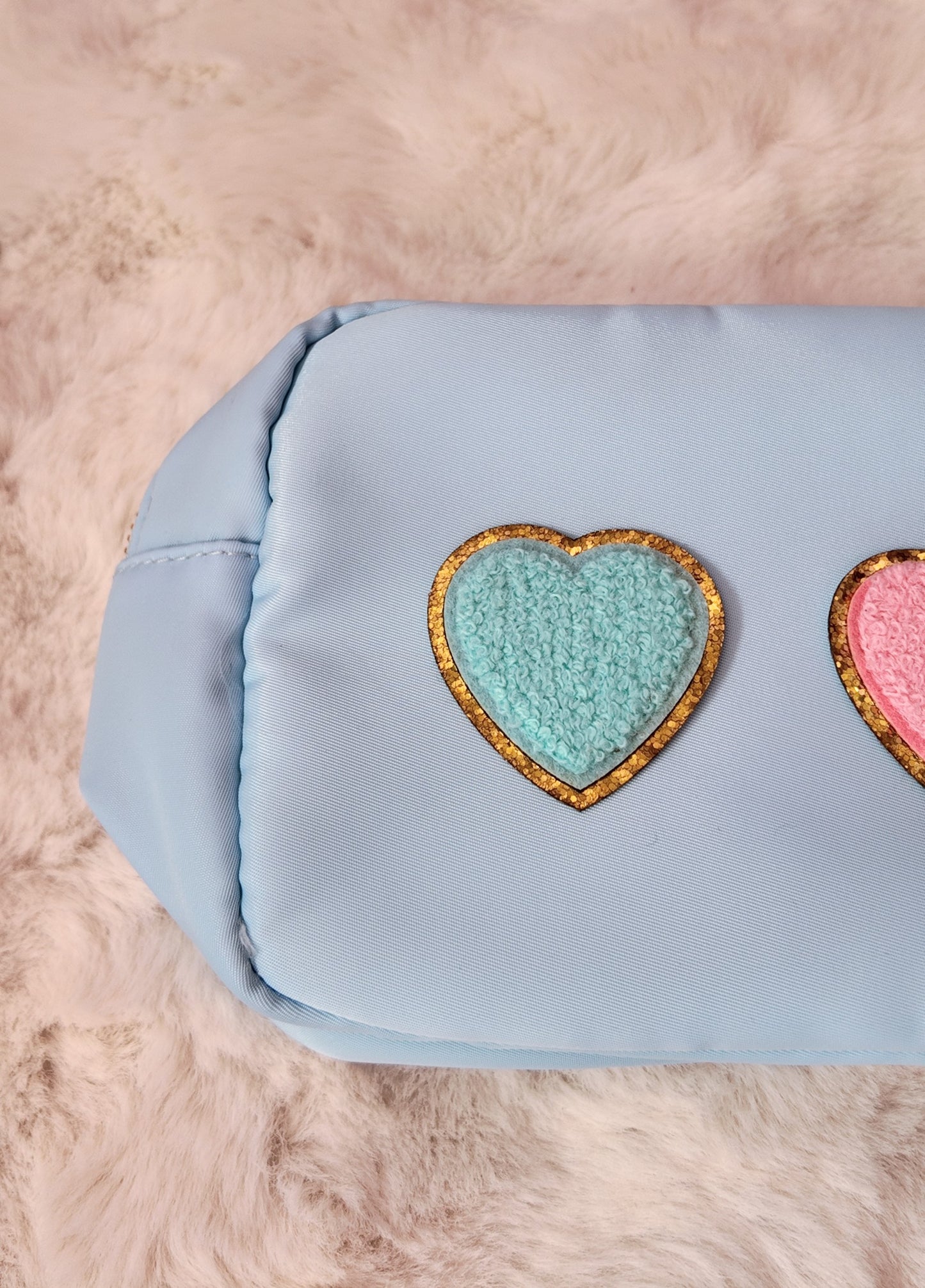 Hearts Cosmetic Bag/ Make Up Bag - Blue