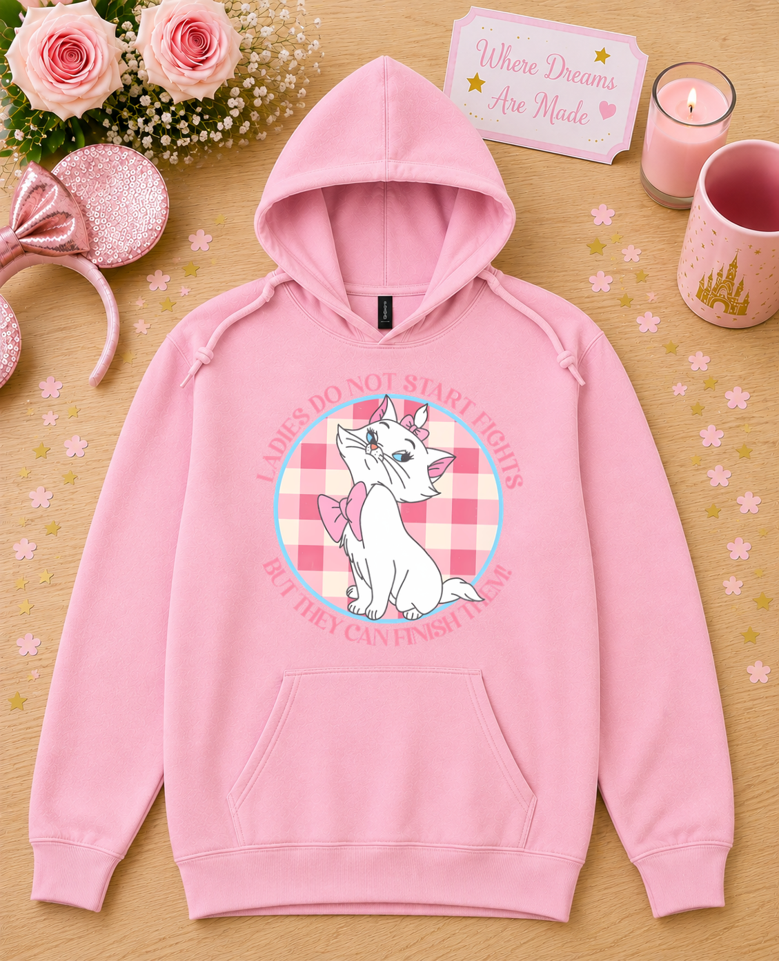 Sassy Cat Hoodie – Ladies Do Not Start Fights Cute Pink Cat Hoodie