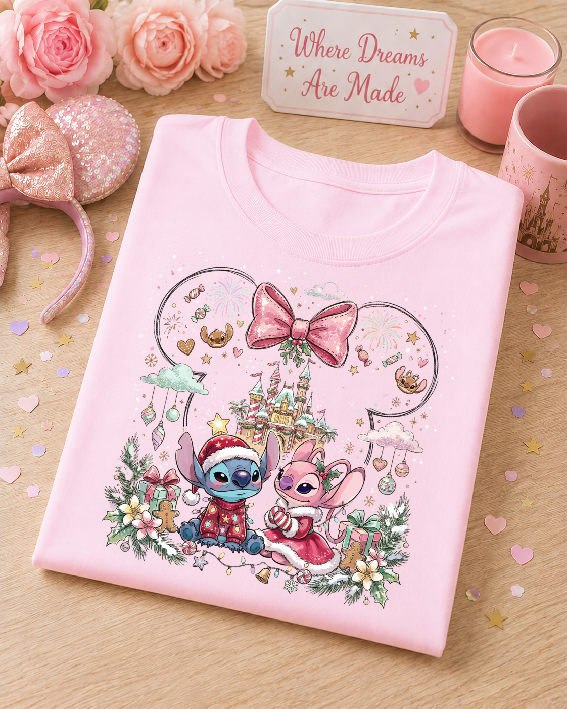 Festive Alien Couple T-Shirt – Cute Christmas Theme Park Inspired Tee