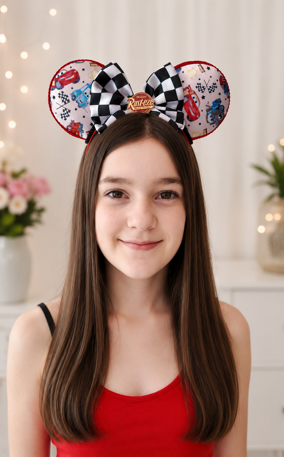 Cars Inspired Minnie Ears, Lightning McQueen Mouse Ears Headband, Racing Theme Inspired Ears