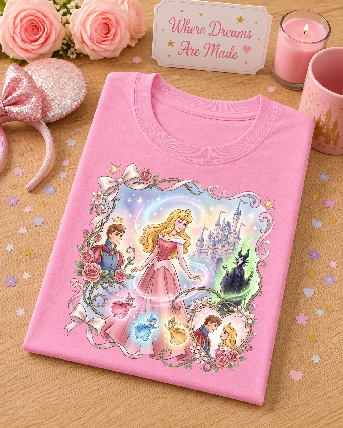 Sleeping Princess Fairytale T-Shirt – Princess, Castle & Rose Design