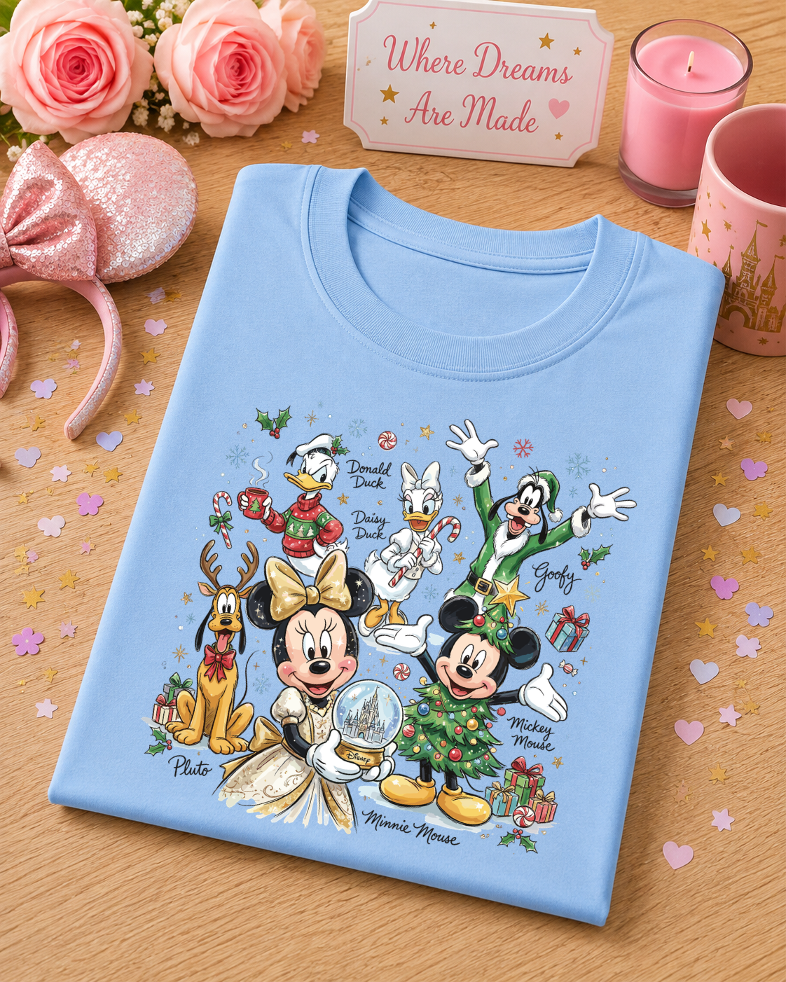 Christmas Character T-Shirt – Festive Friends & Castle Snow Globe Tee