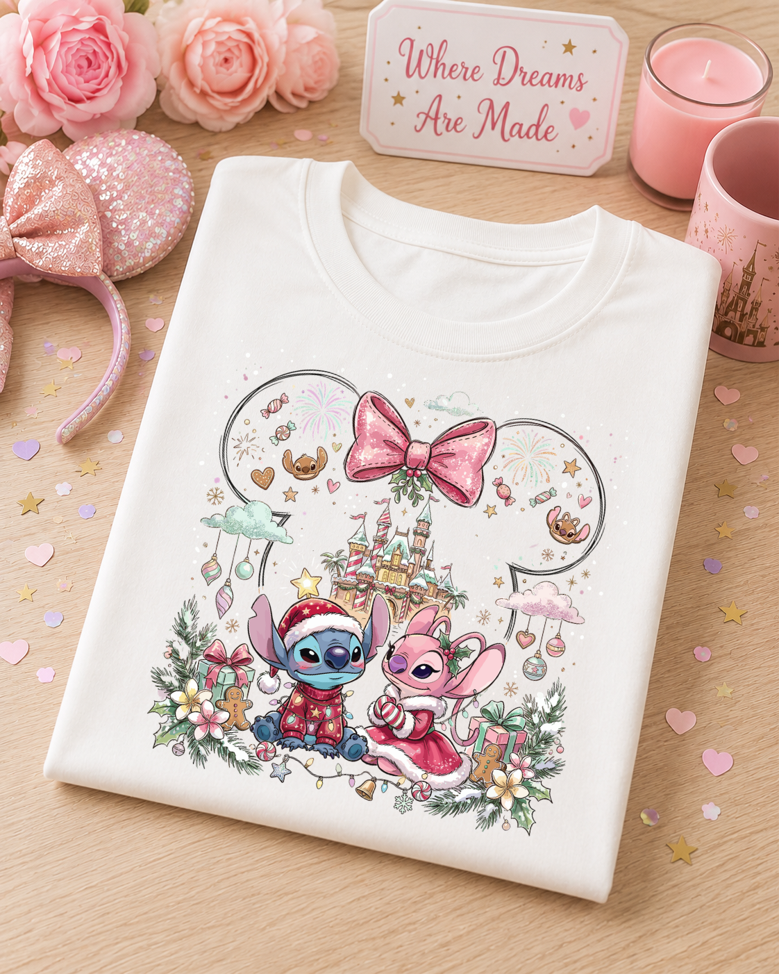 Festive Alien Couple T-Shirt – Cute Christmas Theme Park Inspired Tee