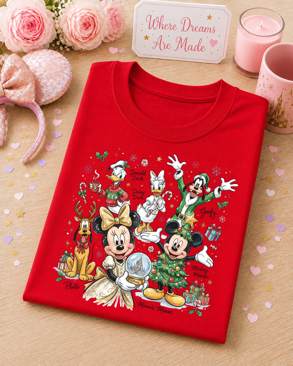 Christmas Character T-Shirt – Festive Friends & Castle Snow Globe Tee