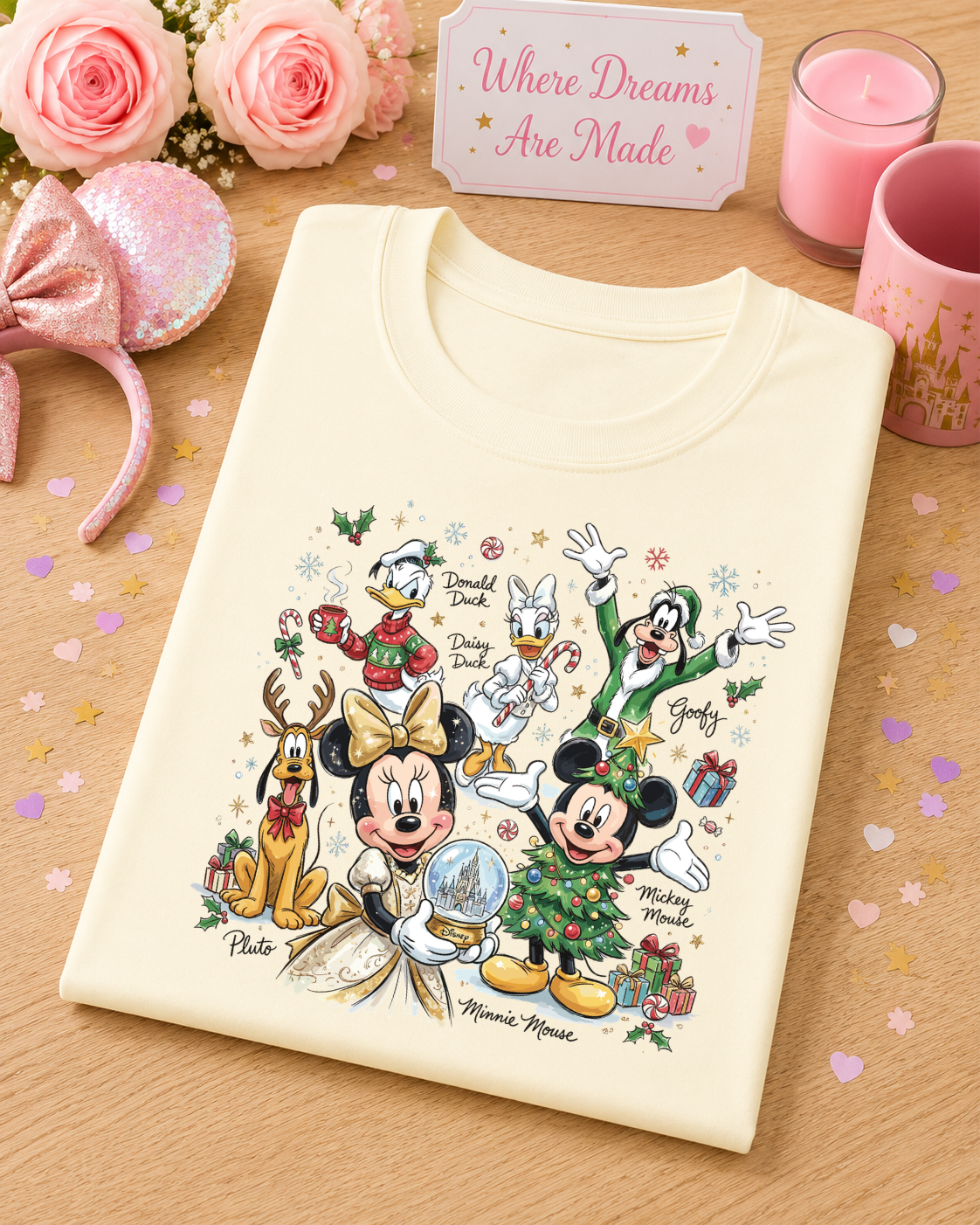 Christmas Character T-Shirt – Festive Friends & Castle Snow Globe Tee