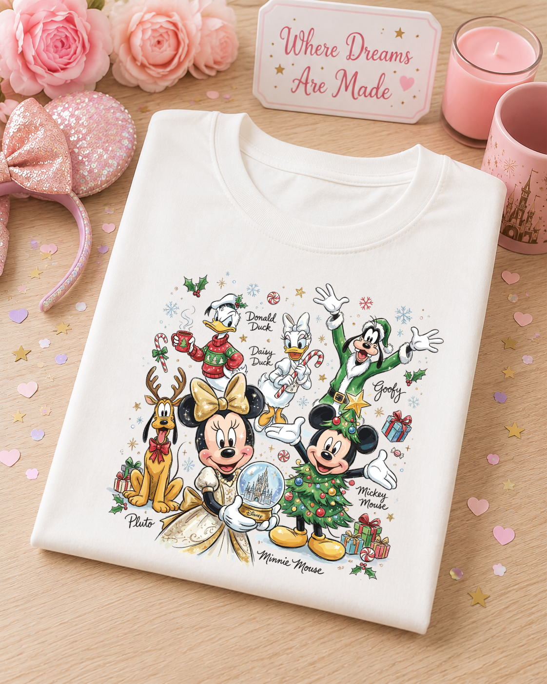 Christmas Character T-Shirt – Festive Friends & Castle Snow Globe Tee