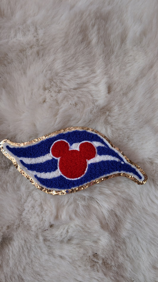 Nautical Mouse Chenille Patch – Blue & Red Glitter Sailor Patch