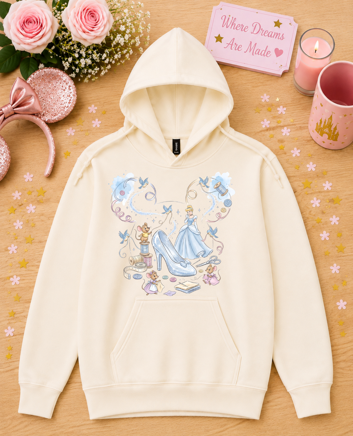 Glass Slipper Princess Hoodie – Fairytale Sewing & Mice Design