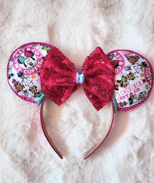 Disney Inspired Halloween Coffee Mouse Ears, Pink Minnie Inspired Ears Mickey Halloween Ears
