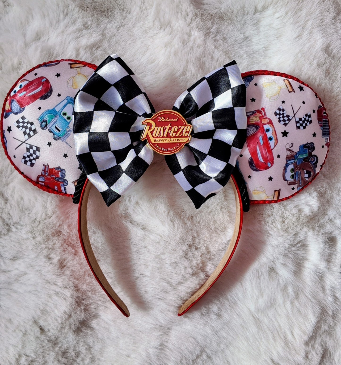 Cars Inspired Minnie Ears, Lightning McQueen Mouse Ears Headband, Racing Theme Inspired Ears