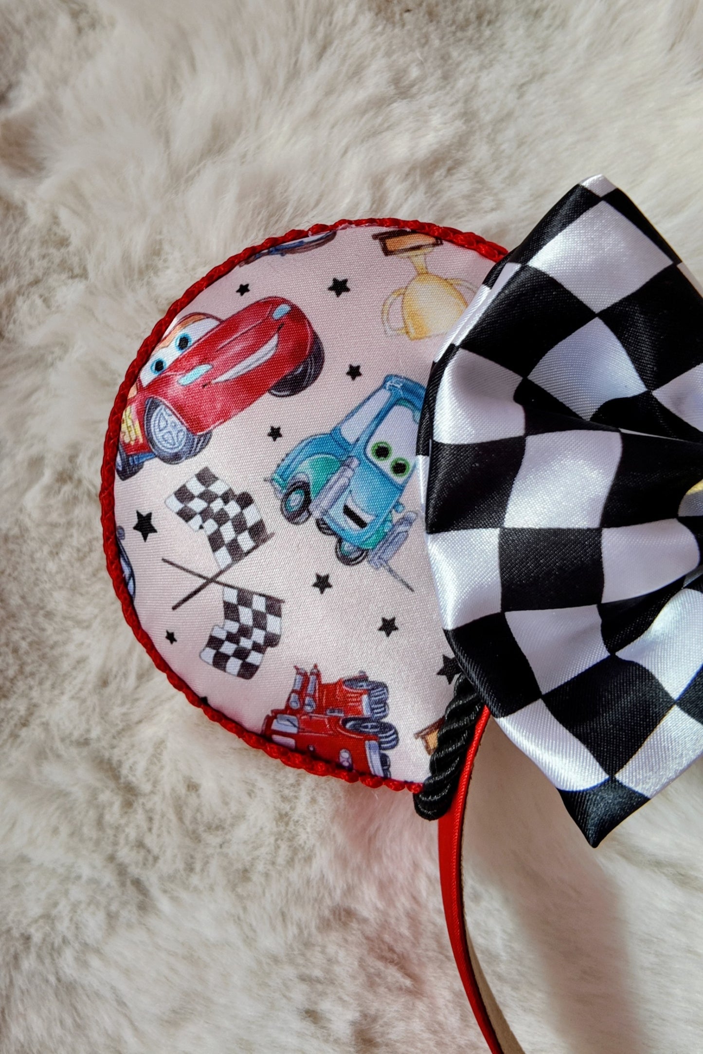 Cars Inspired Minnie Ears, Lightning McQueen Mouse Ears Headband, Racing Theme Inspired Ears